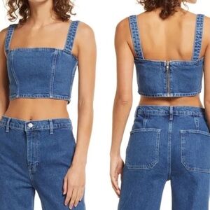 Reformation Jeans Sunny Denim Crop Top Sz 2 Organic Cotton Square Neck Top Only